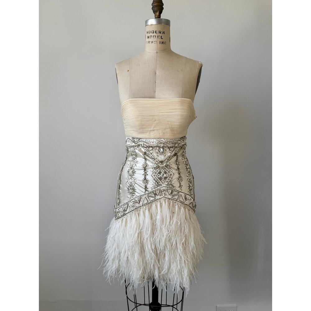 Silk Sue Wong Beaded Feathered Strapless Dress Size 2